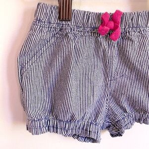 5/$20💥🎀 Striped Twill Summer Bubble Shorts, Navy & White with Little Pink Bow